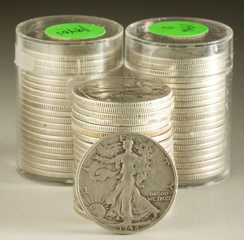 Appraisal: Three Rolls s Walking Liberty Half Dollars two rolls mixed