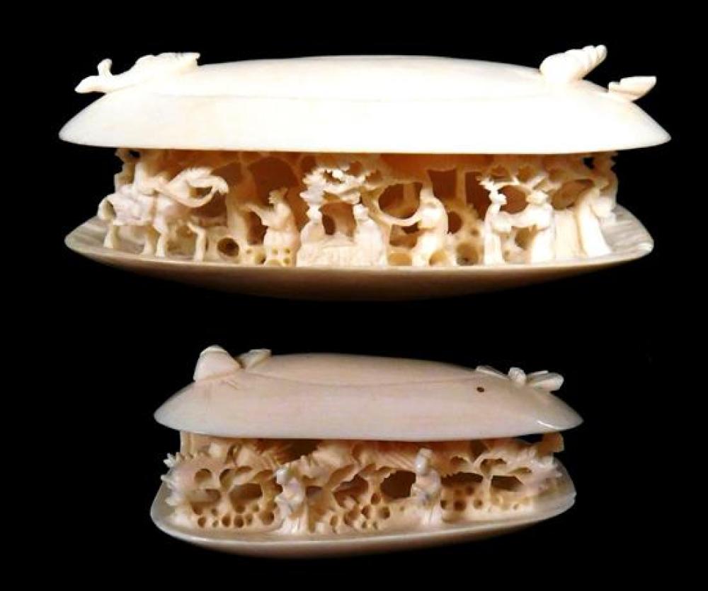 Appraisal: ASIAN Two ivory clam carvings Asian th th C both