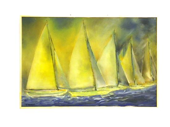 Appraisal: V Cassanelli oil on canvas marine scene with sloops on