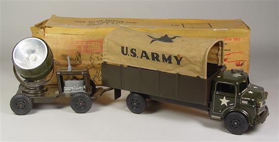 Appraisal: Lumar Marx Army Truck with Searchlight Trailer Circa 's Truck