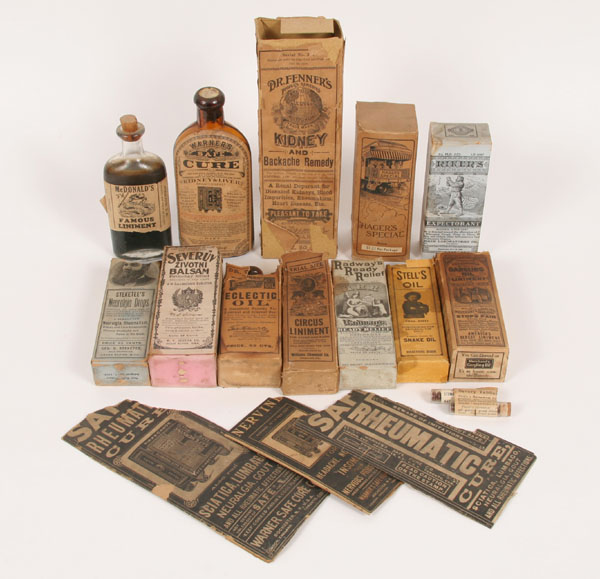 Appraisal: Twelve medicine bottles in boxes including Warner's Safe Cure All