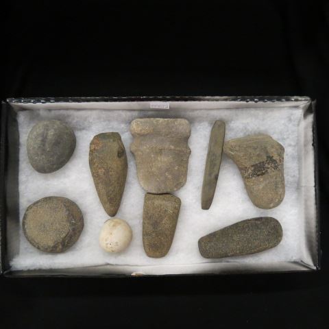 Appraisal: Indian Artifacts grinding stones celts axe head game ball etc