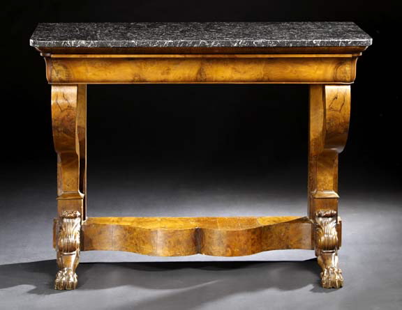 Appraisal: Louis Philippe Walnut and Marble-Top Console Table mid- th century