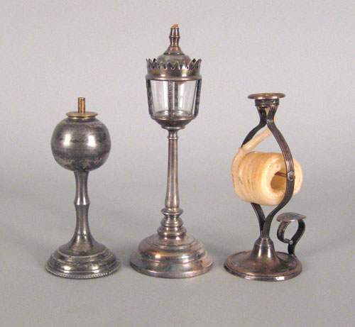 Appraisal: Two silver plated oil lamps th c h and h