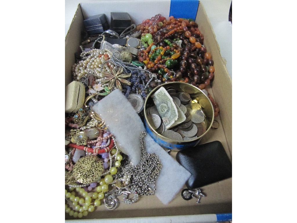 Appraisal: Box of costume jewellery coins etc