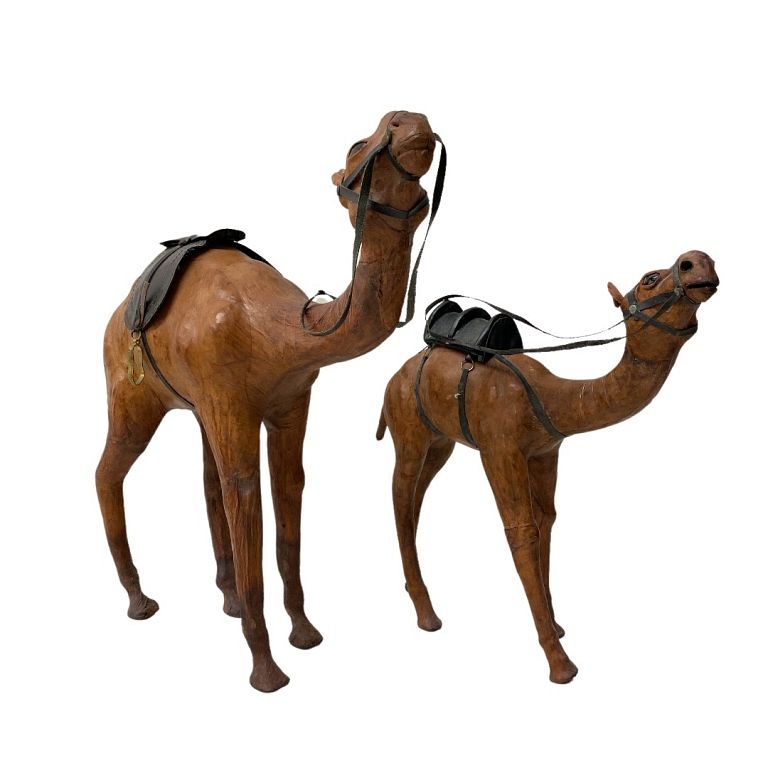 Appraisal: Pair of Vintage Leather Camel Sculptures Pair of Vintage Leather