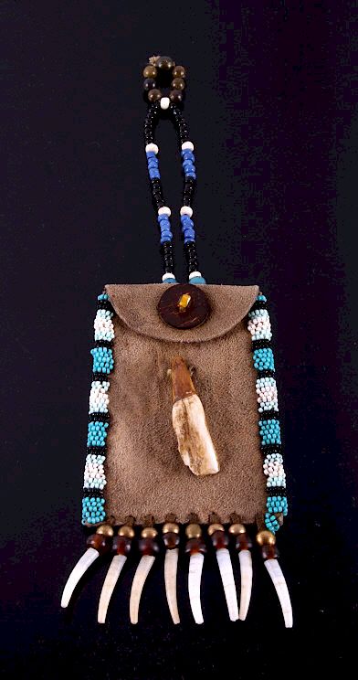 Appraisal: Plains Indian Bison Tooth Beaded Medicine Pouch This is a