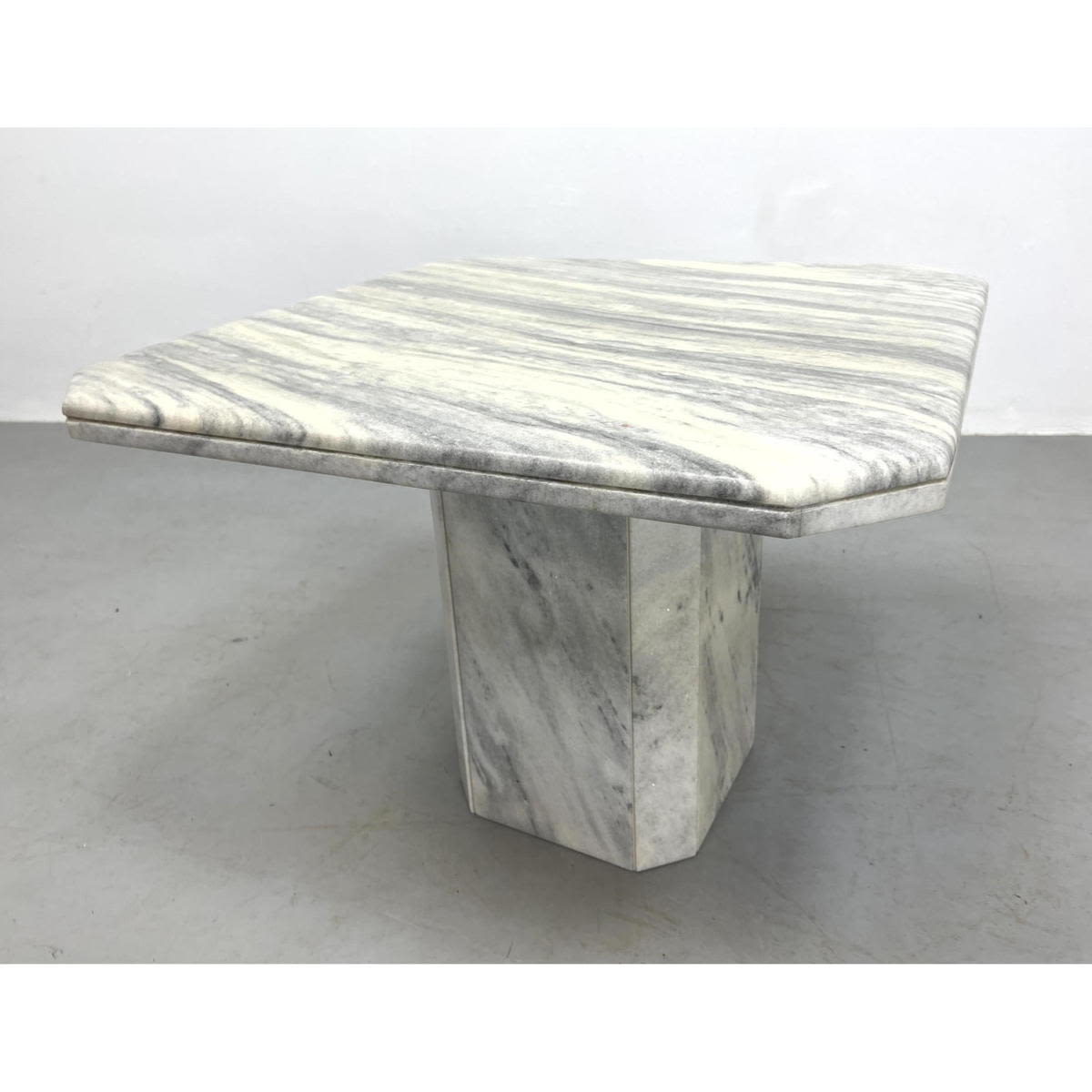 Appraisal: Square Marble Top Pedestal Base Side Table Notched corner top