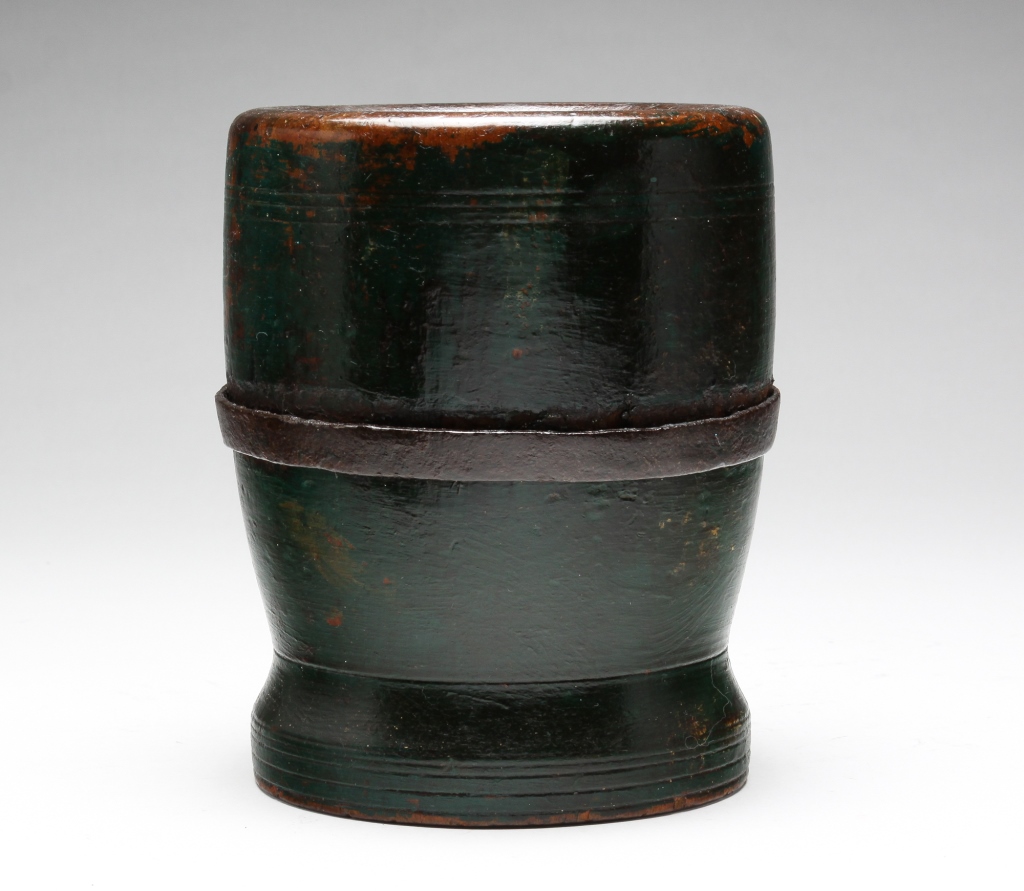 Appraisal: AMERICAN TREENWARE MORTAR Nineteenth century Turned wooden mortar with layers