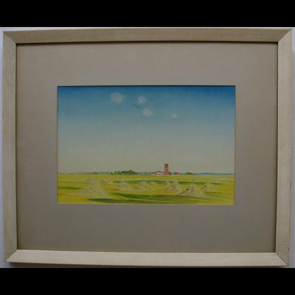 Appraisal: PRAIRIE SCENE WITH HAYSTACKS ROBERT NEWTON HURLEY - CANADIAN WATERCOLOUR