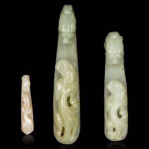 Appraisal: Three Chinese Jade Belt Hooks Daigous each of slender elongated