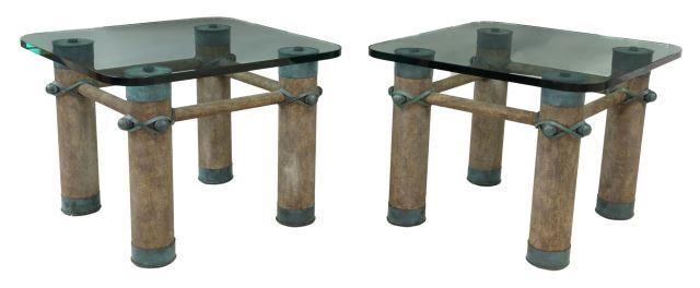 Appraisal: pair Postmodern glass-top side tables late th c thick glass