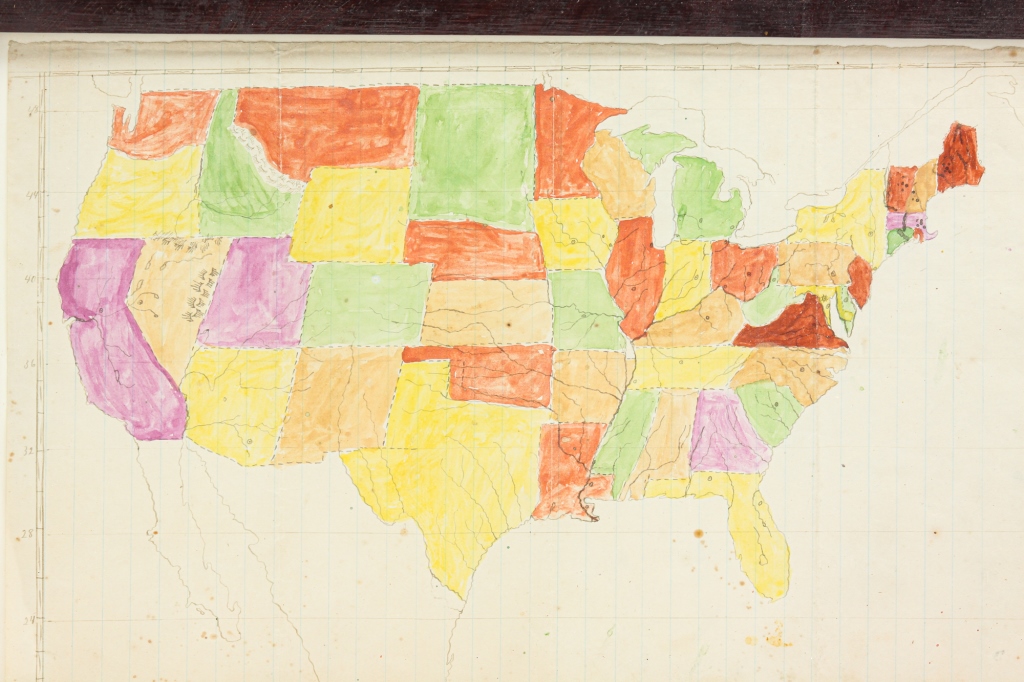 Appraisal: HAND DRAWN MAP OF THE UNITED STATES Ca pen and