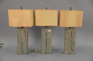 Appraisal: Three slate modern table lamps ht Three slate modern table