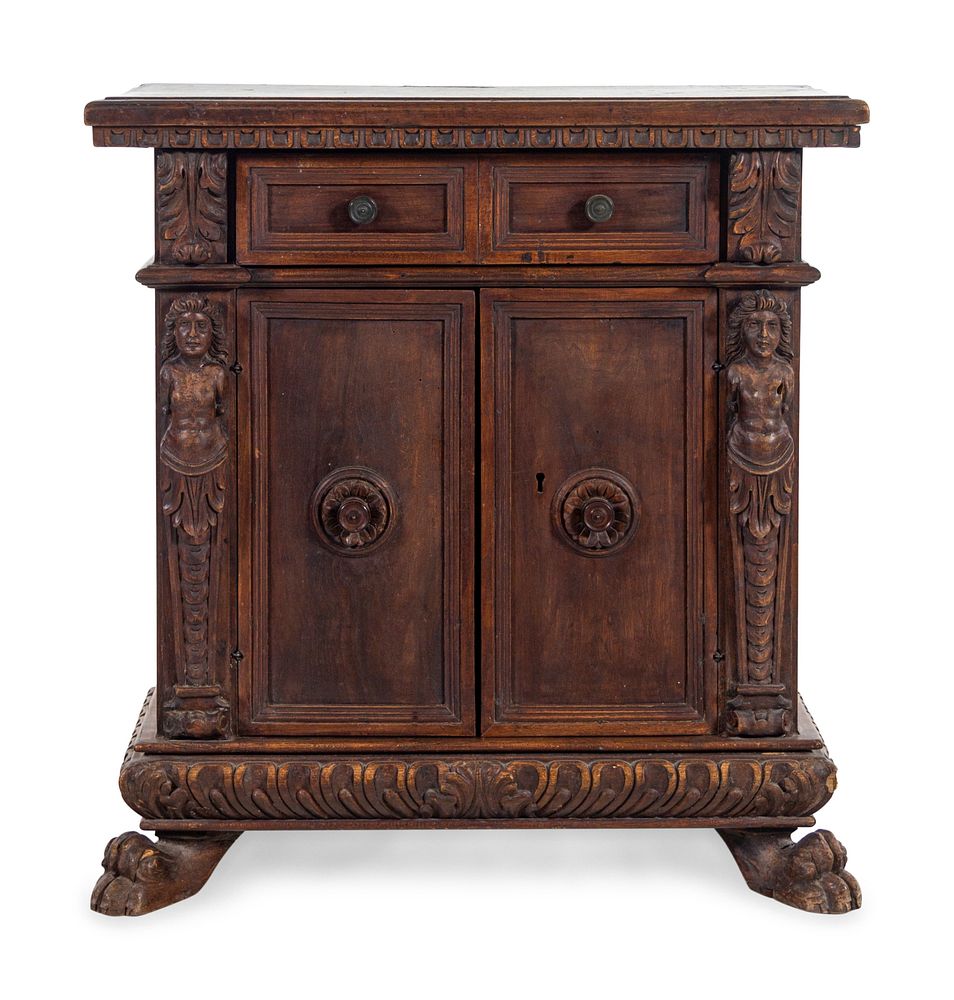 Appraisal: An Italian Baroque Walnut Cabinet An Italian Baroque Walnut Cabinet