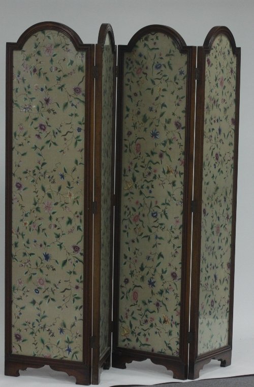 Appraisal: A four-panel screen the arched needlework panels glazed to both