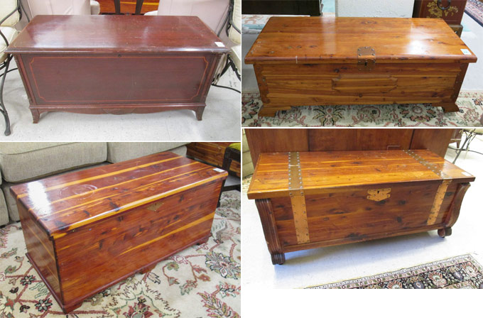 Appraisal: FOUR LIFT-TOP CEDAR BLANKET CHESTS unmarked solid red cedar H