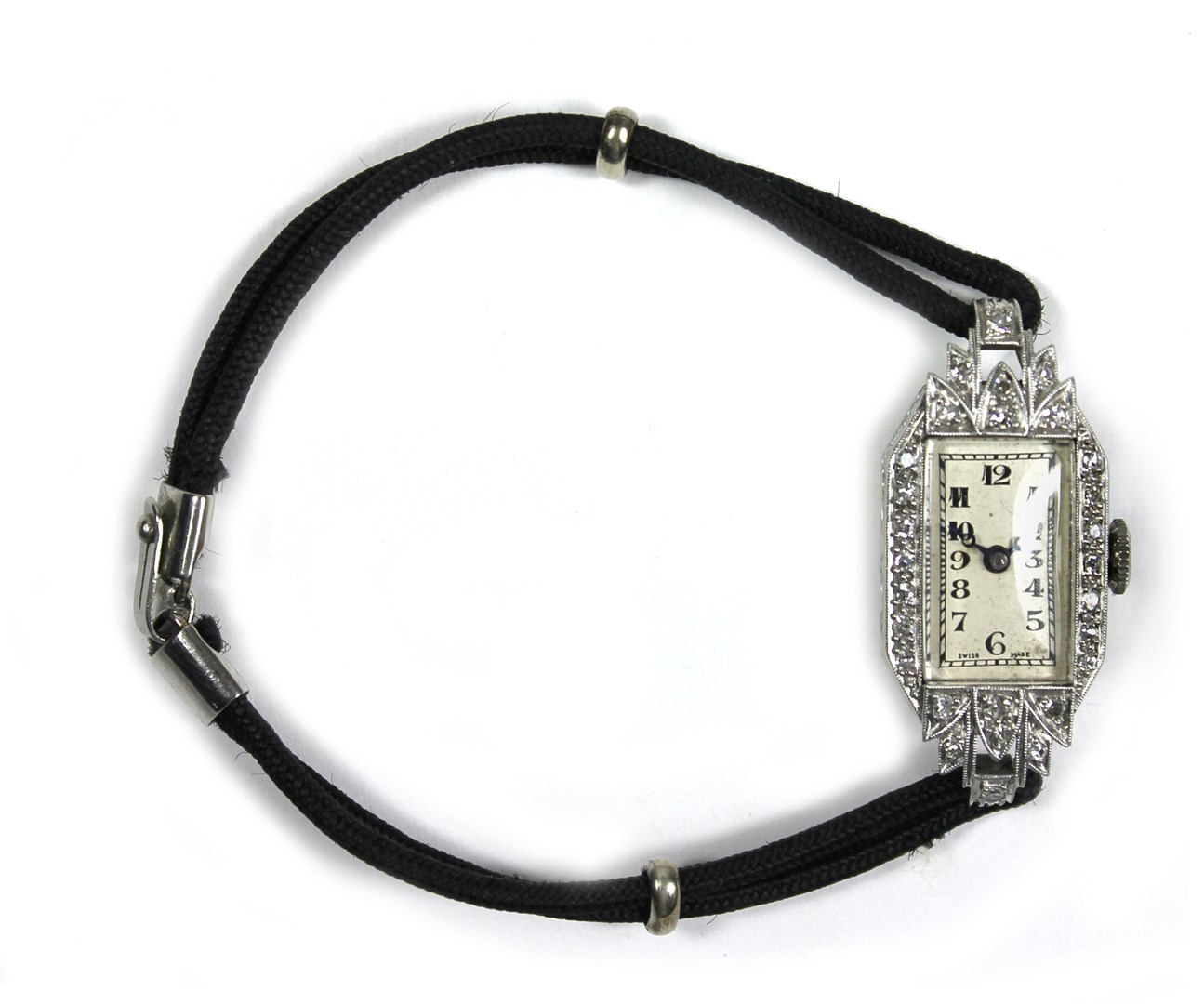 Appraisal: A lady's platinum cased and diamond set dress wristwatch with