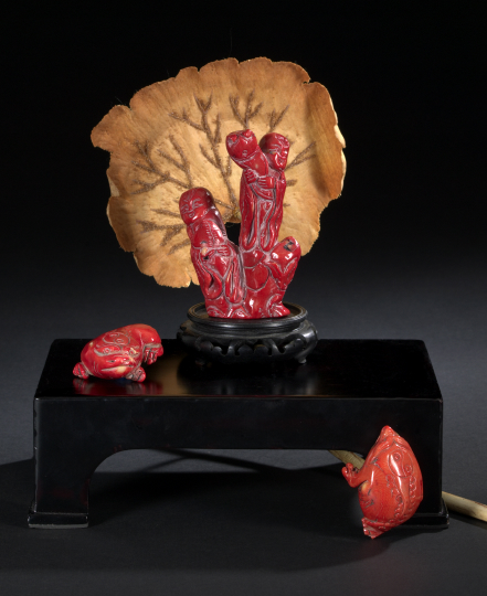 Appraisal: Three-Piece Group of Chinese Carved Red Coral Figures first half