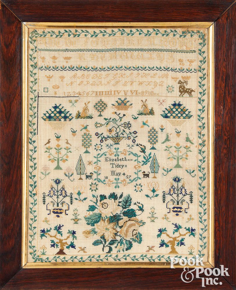 Appraisal: English silk on linen sampler dated English silk on linen