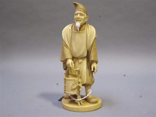 Appraisal: JAPANESE IVORY OKIMONO OF A ROBED ELDER th C Carying