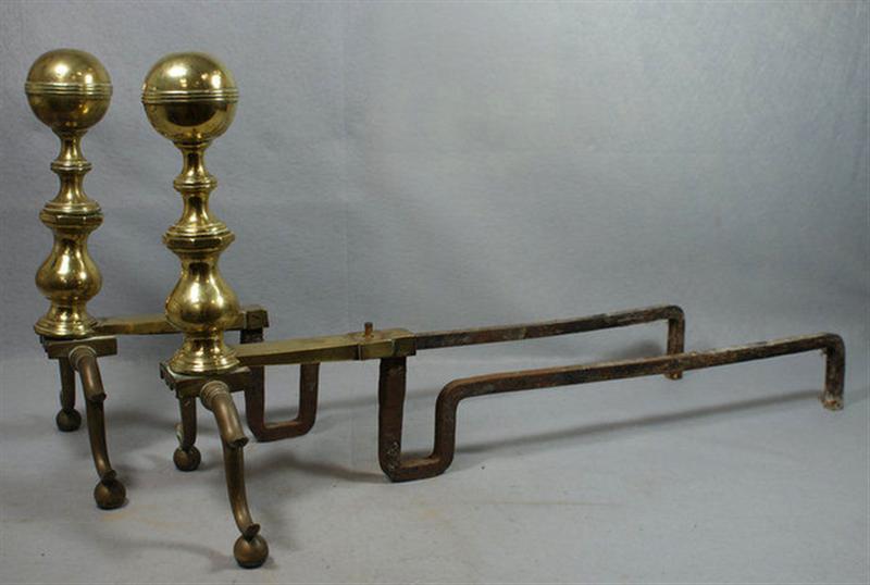 Appraisal: Pr early ball top Federal brass andirons extended dogs missing