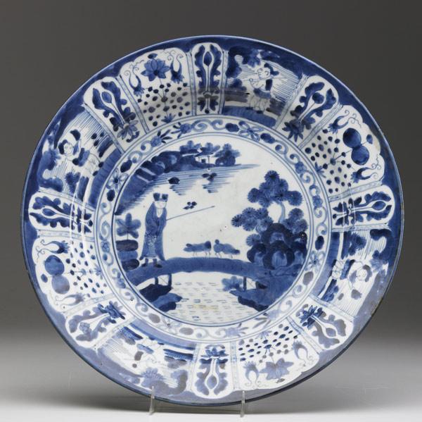 Appraisal: JAPANESE IMARI Blue and white charger with floral decoration ca