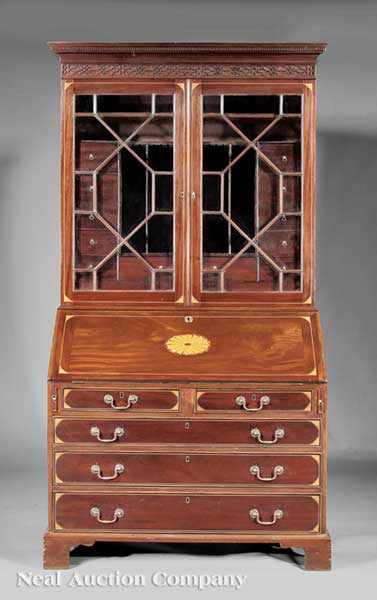 Appraisal: A Fine George III Inlaid Mahogany Secretary Bookcase c dentil