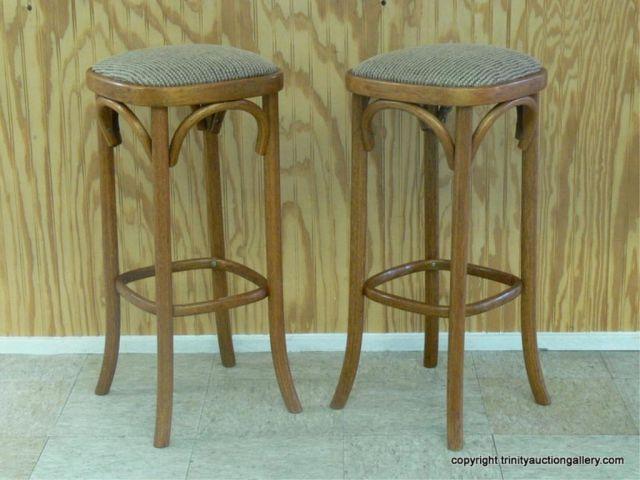 Appraisal: Bentwood Bar Stools - Pair - Reupholstered Neutral - seat