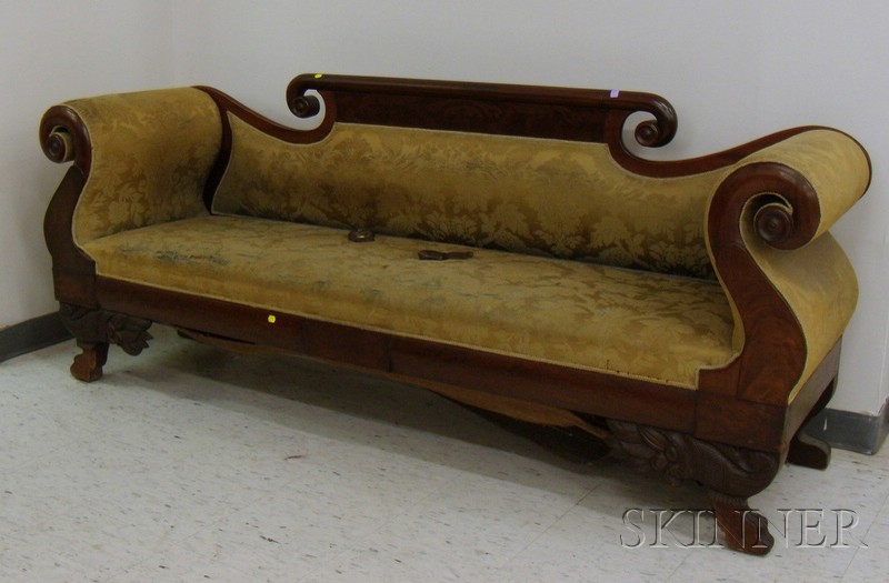 Appraisal: Classical Upholstered Carved Mahogany and Mahogany Sofa approx lg in