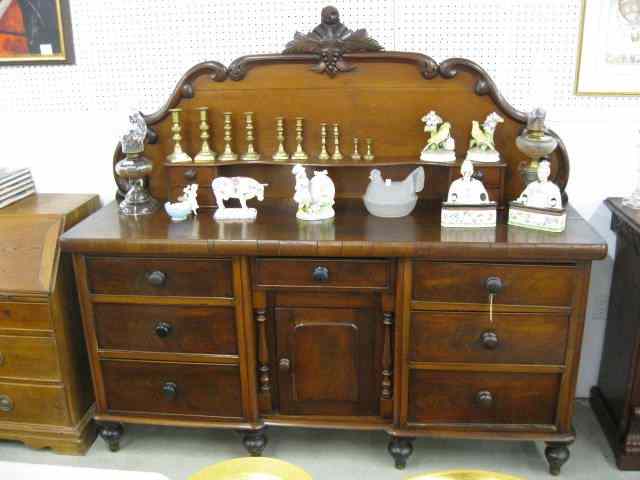 Appraisal: th Century Mahogany Sideboard carved trim fancy back with side