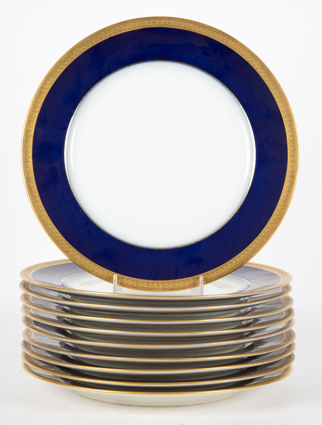 Appraisal: Ten Limoges cobalt banded porcelain dinner plates early th century