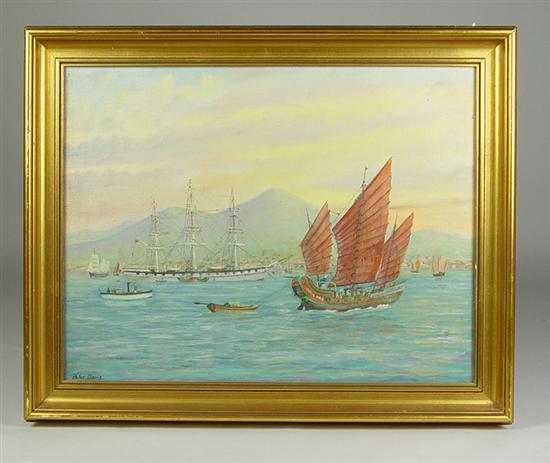 Appraisal: Davis Peter Welsh b Oil on canvas Hong Kong Harbor