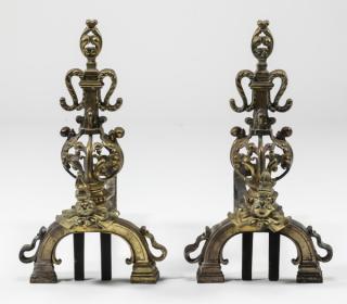 Appraisal: Early th c Continental brass andirons Pair of Continental brass