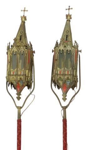 Appraisal: lot of French Gothic Revival brass processional lanterns th c