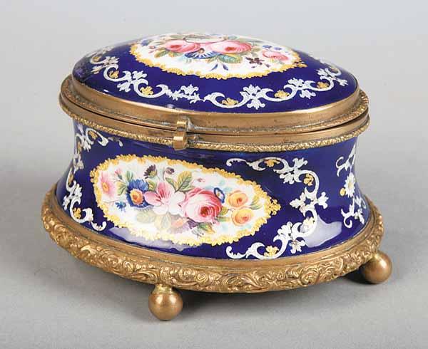 Appraisal: A Continental Painted and Foil Embellished Enamel and Brass Oval