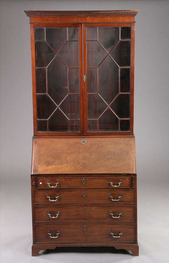 Appraisal: ENGLISH GEORGIAN MAHOGANY SECRETARY BOOKCASE th century In two parts