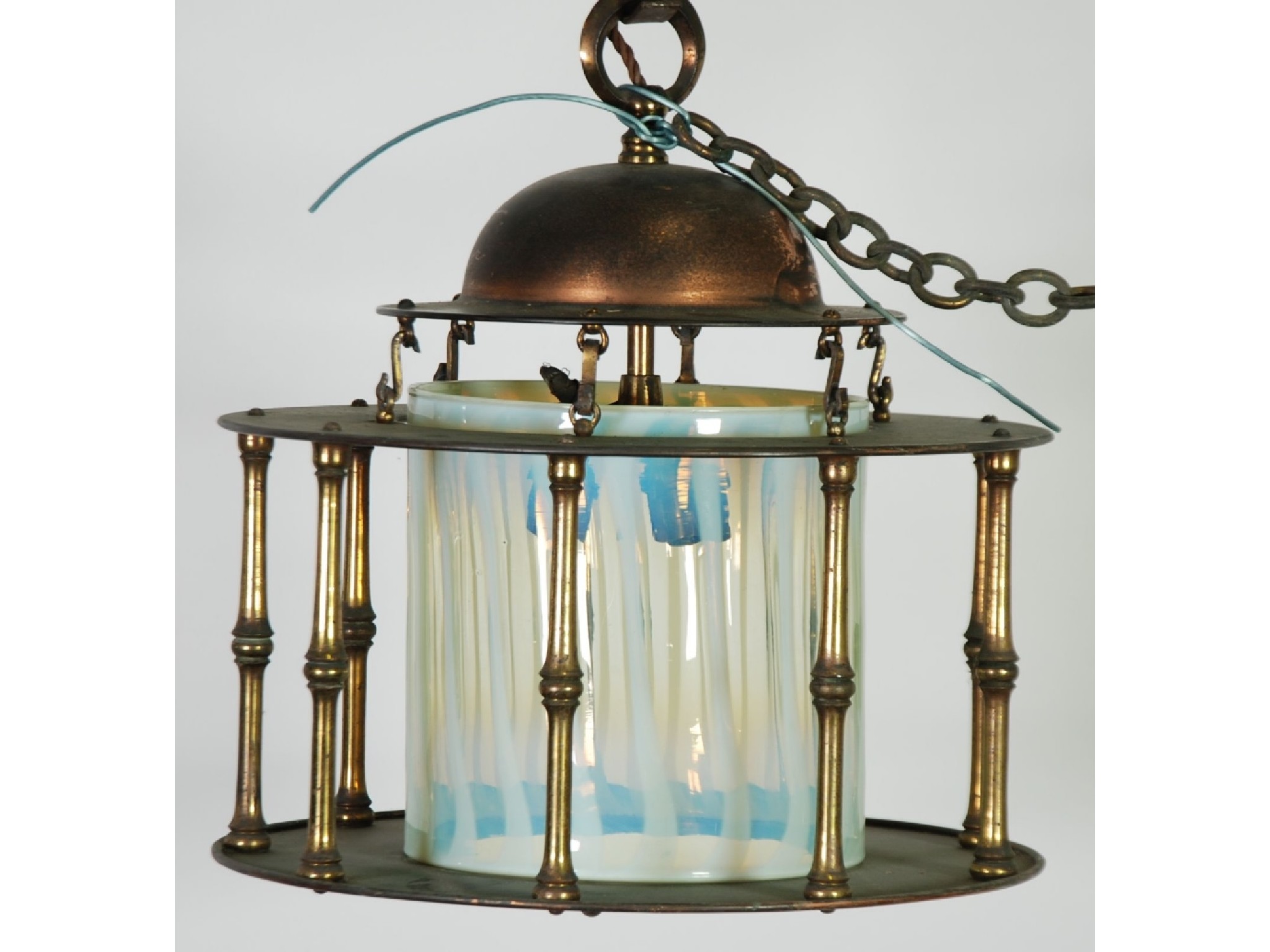 Appraisal: ARTS AND CRAFTS TINNED COPPER AND VASELINE HALL LANTERN the