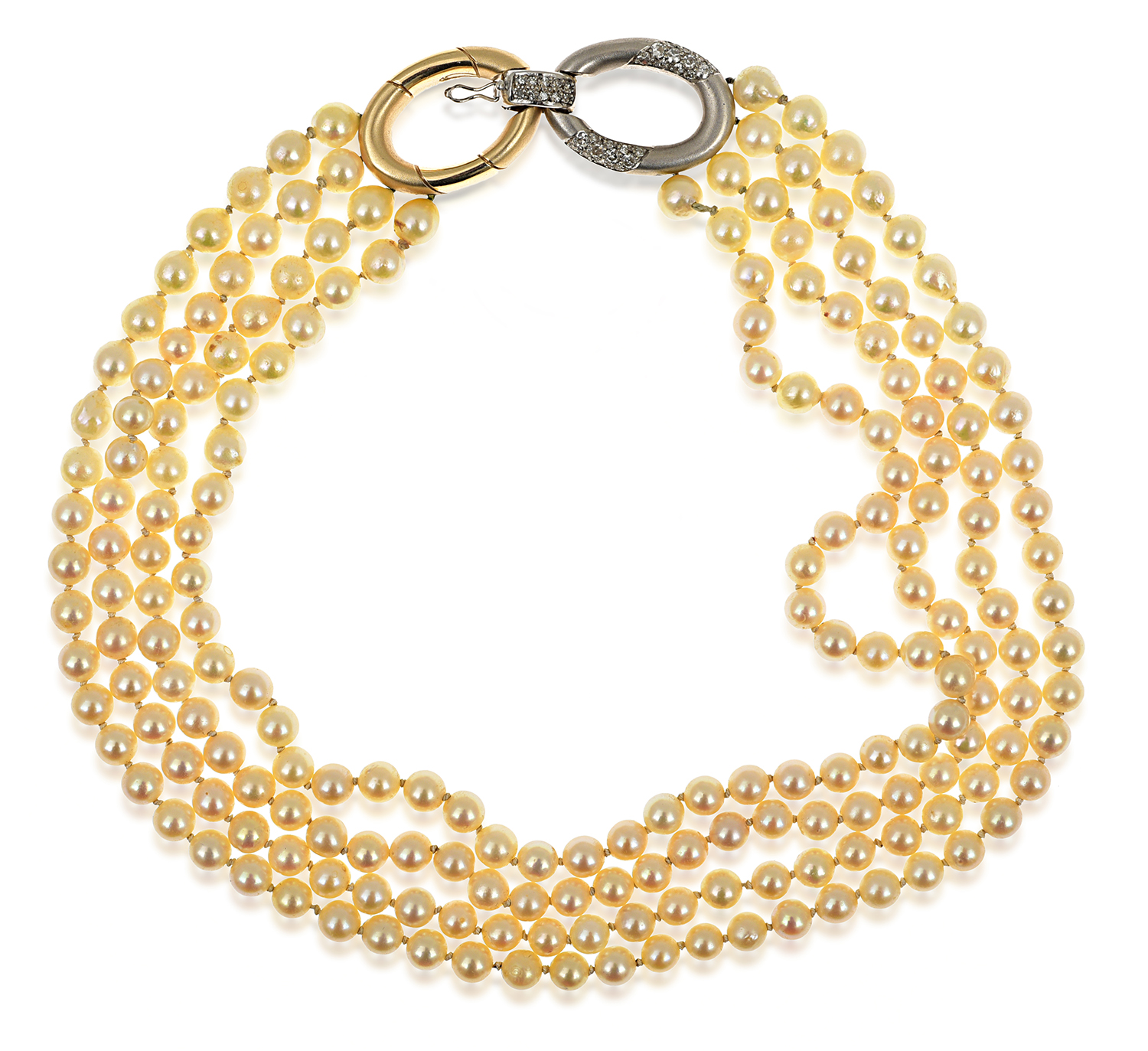 Appraisal: A PEARL CHOKER WITH DIAMOND CLASP The quadruple strand of