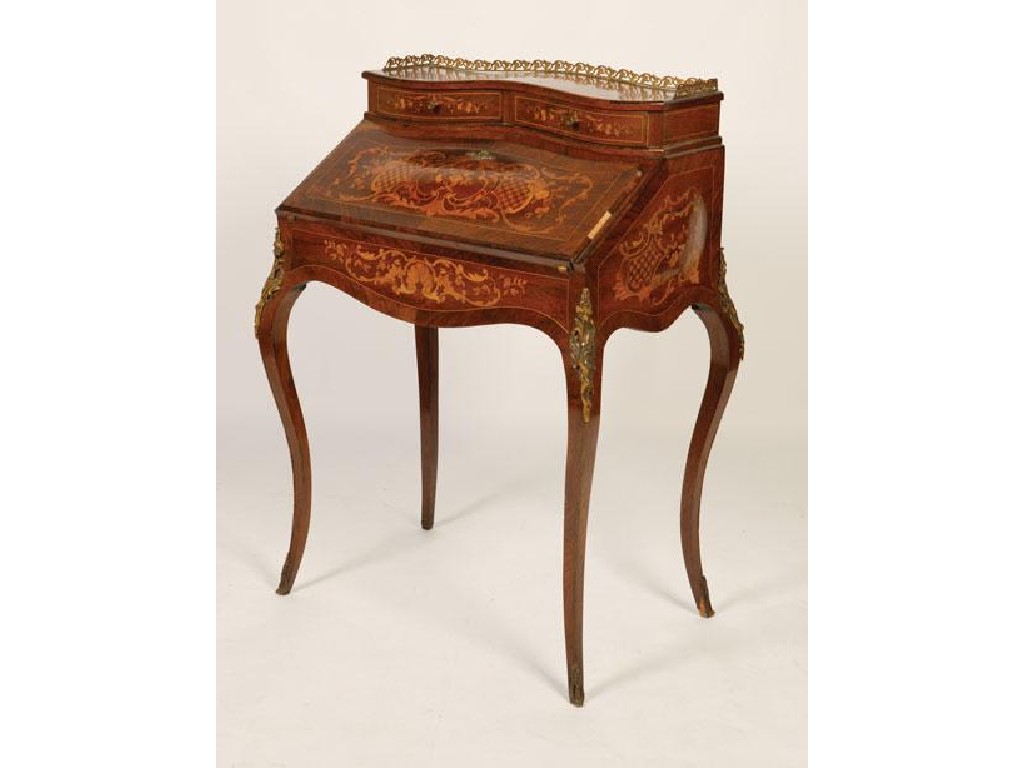 Appraisal: A TH CENTURY FRENCH ROSEWOOD AND MARQUETRY BUREAU DE DAME