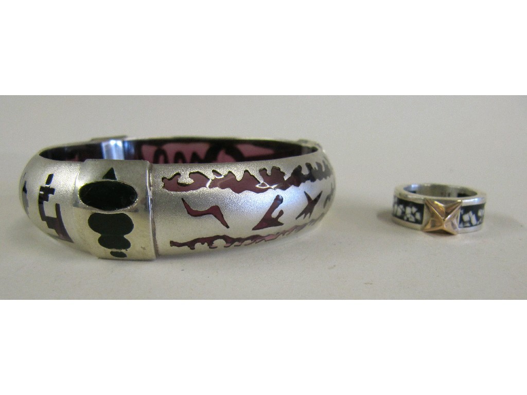 Appraisal: Moshiko silver and resin bangle and a Moshiko ring