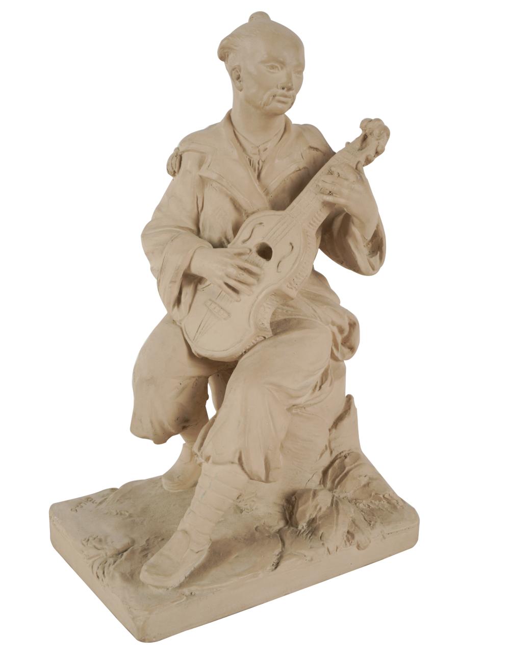 Appraisal: TERRACOTTA FIGURE LUTE PLAYER from the Austin Sculpture Collection impressed