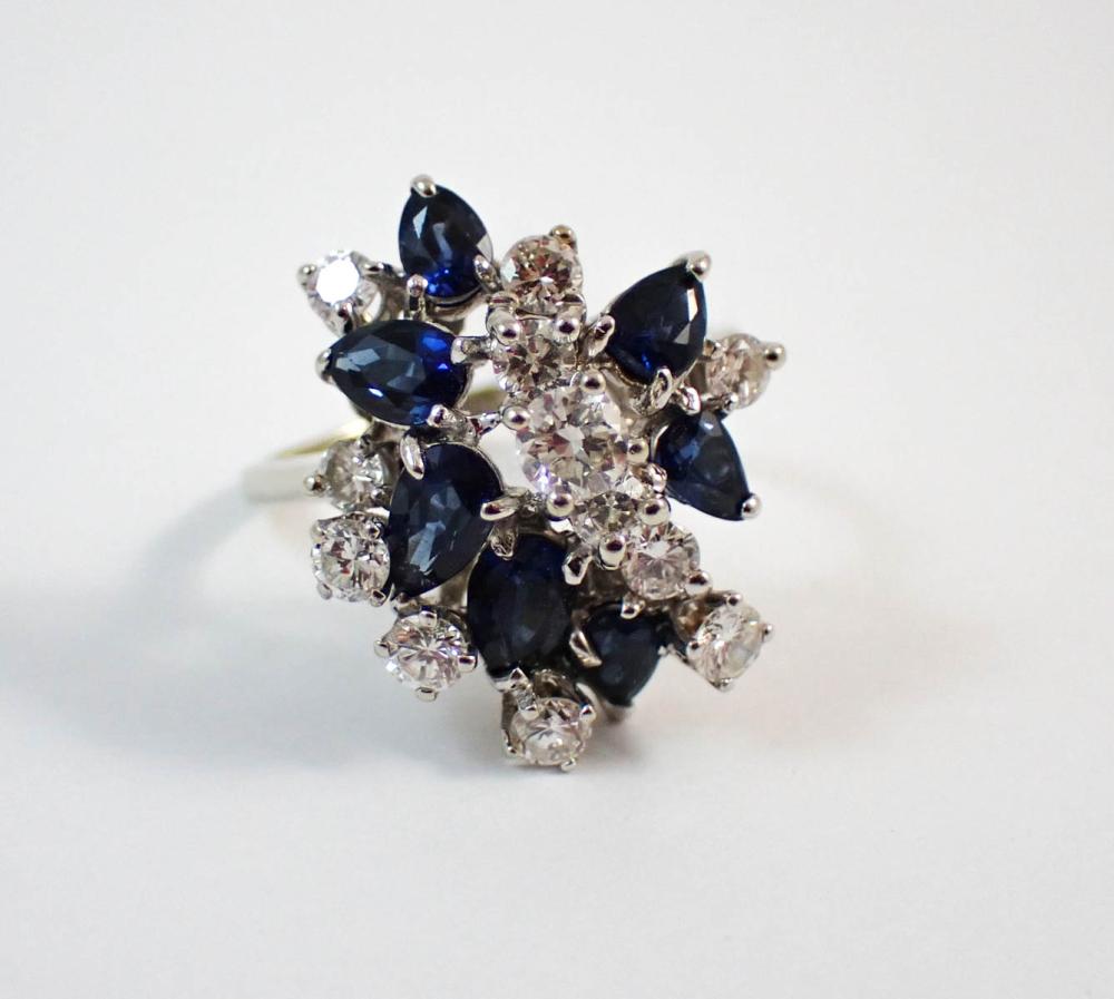 Appraisal: DIAMOND SAPPHIRE AND FOURTEEN KARAT GOLD RING The k white