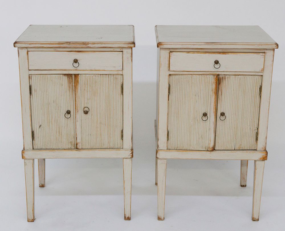 Appraisal: Pair of Scandinavian Lime Washed One Drawer Side Tables Pair