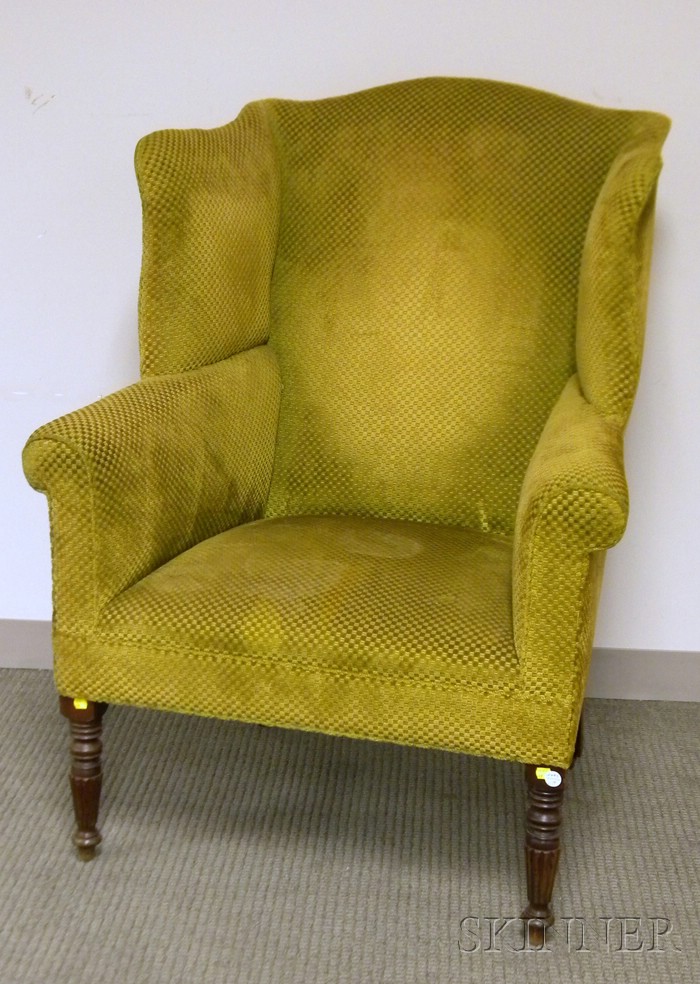 Appraisal: Late Federal Upholstered Mahogany Wing Chair c - curved rectangular