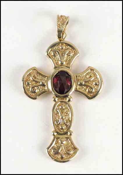 Appraisal: KARAT YELLOW GOLD GARNET CROSS grams Condition No Specific Condition