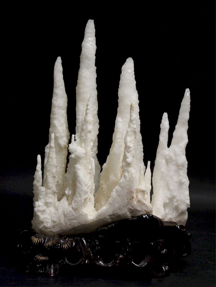 Appraisal: Stalactite Calcite Mineral Cluster on wooden base H x L