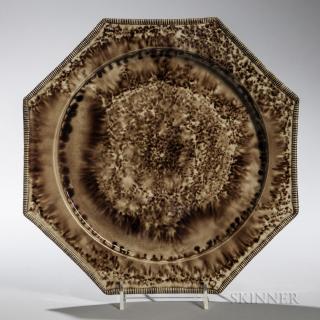 Appraisal: Staffordshire Brown Tortoiseshell-glazed Cream-colored Earthenware Dish England c octagonal shape