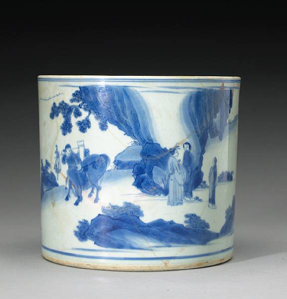 Appraisal: A large blue and white porcelain brush pot Transitional Of