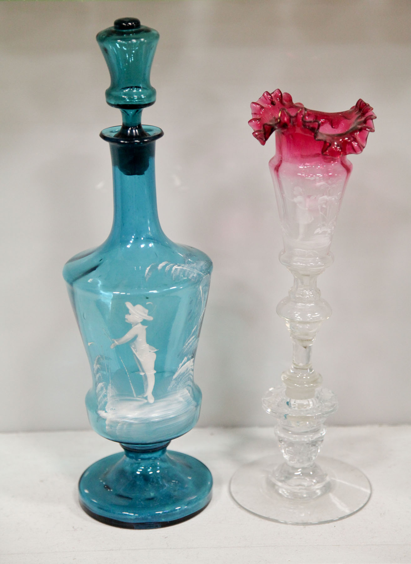 Appraisal: TWO PIECES OF MARY GREGORY GLASS American or Bohemian early